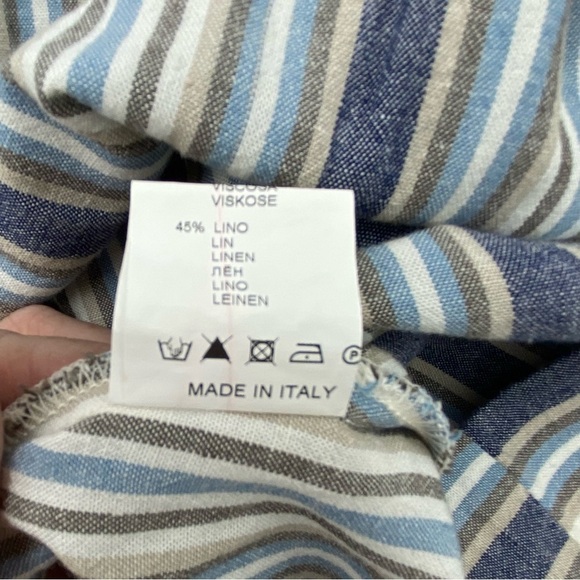 Sandro Ferrone Medium Dress Off The Shoulder Striped Linen Blend Made In Italy - Picture 11 of 15